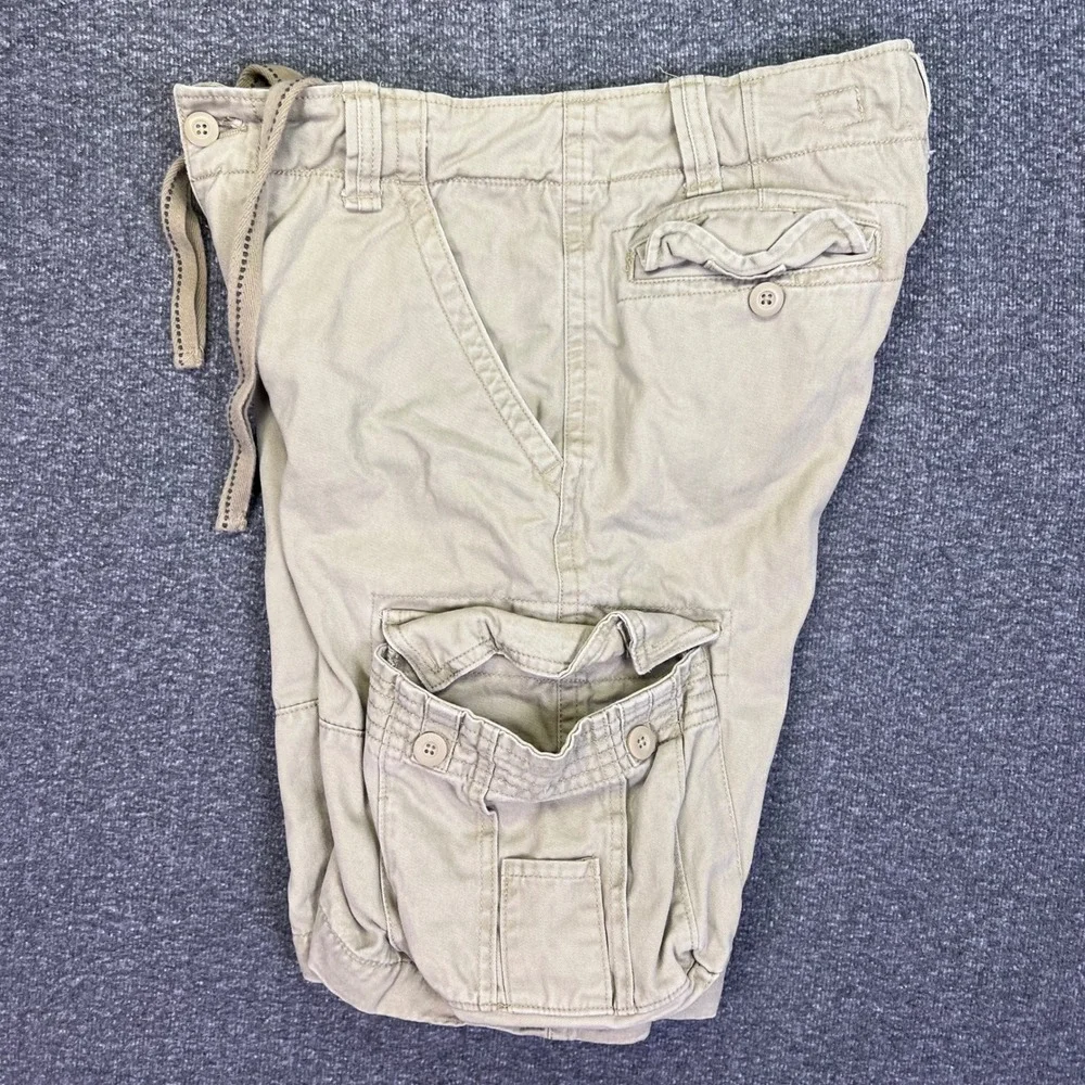 No Boundaries Cargo Shorts Mens 33 Khaki Utility Casual Drawstring Y2K Hiking